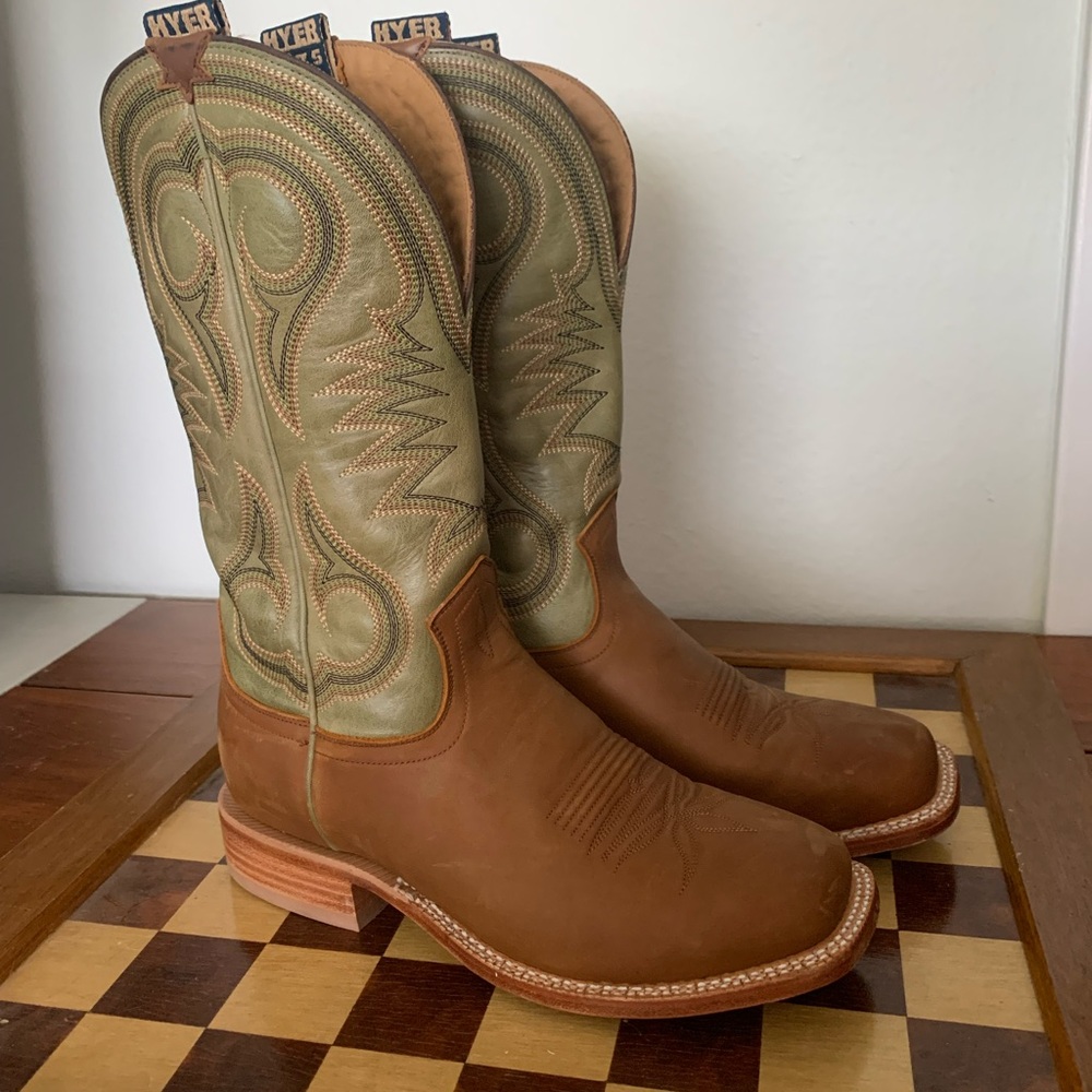 Men's Brown and Green Western Boots